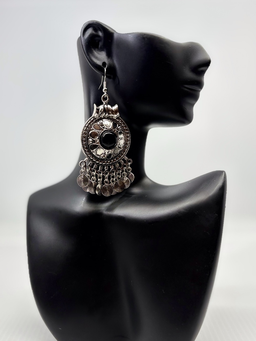 Boho Silver-Tone Filigree Dangle Earrings
